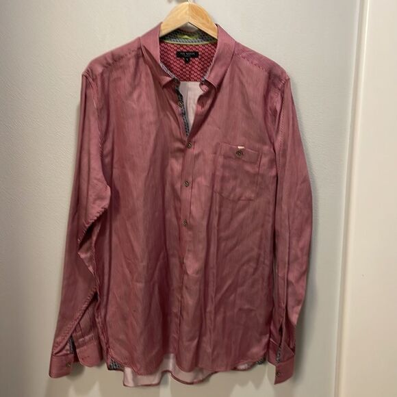 Ted baker mens red striped button down long sleeved collared shirt - Picture 2 of 14